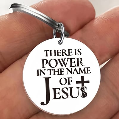 VANDAAG VERZONDEN - Sleutelhangers 2 STUKS - Christelijk - Staal - 'Power in the name of Jesus' - Sleutelhanger