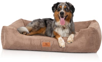 Knuffelwuff hondenbed van ribfluweel met handgeweven uiterlijk Olivia M-L 85 x 63 cm bruin