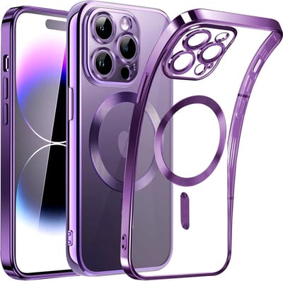 Magnetic Clear Silicone hoesje met geïntegreerde Camera Lens Protector - schokbestendig [Magsafe Magnetische Ring Case] - paars - Geschikt voor iPhone 15 pro max