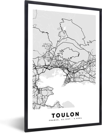 Fotolijst incl. Poster - Frankrijk - Plattegrond - Kaart - Toulon - Stadskaart - 40x60 cm - Posterlijst