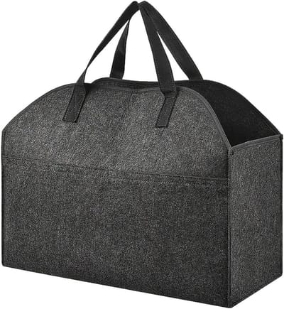 Brandhoutmand Vilt - Opbergmand Organizer - Haardhout Opslag - Robuuste Handgrepen - 55x25x43 cm - Grijs