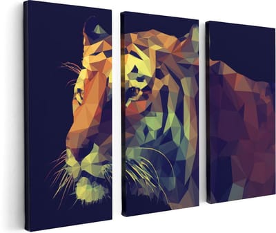 Artaza Canvas Schilderij Drieluik Tijger Illustratie Van Origami - Abstract - 120x80 - Foto Op Canvas - Canvas Print