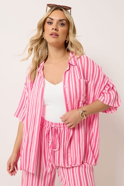 Yours Roze Gestreept Overhemd Van Kreukelstof Size 42
