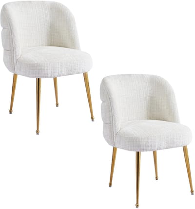 Kadirelli - Eetkamerstoel - Set Van 2 - Wit - Microfiber Stof - Microvezel - Modern - Hotel Chique - Gouden Poten