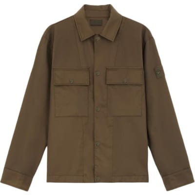 Stone Island Veste Longue Manches Longues Droite Boutonnage Simple Patch Badge Col Polo Couleur Unie Homme vestes Vert Militaire 8115Q10F2-V0054 M black