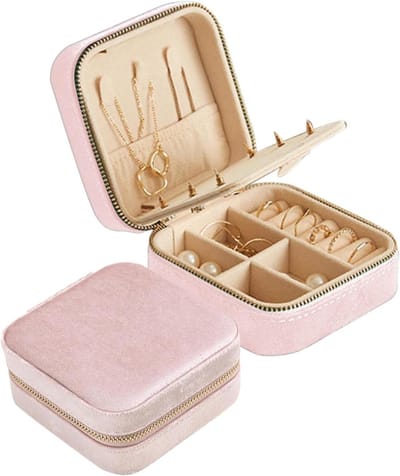 Reis sieradenkistje - Sieraden organizer - Veilig opbergen - Dubbellaags ontwerp - 10x10 cm - Roze