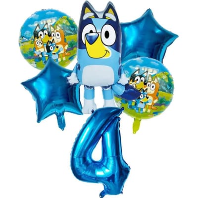 6 stuks Familie Bluey Aluminium Ballon Cartoon Bingo Activiteit Speelgoed Blauw Gouden Ster Ballon Decor Verzameling Verjaardag Viering Baby Douche Benodigdheden As Picture