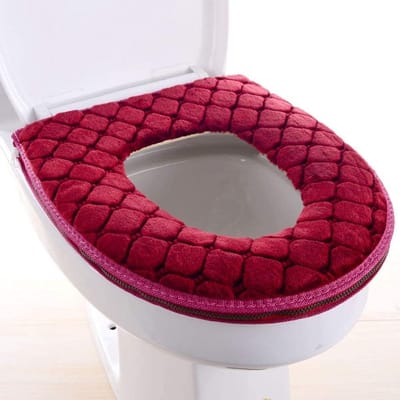 Toiletbrilhoes voor in de badkamer - Toiletbrilpakking - Toiletbrilhoes - Pluche toiletbrilkussen - Zacht dik verwarmingskussen - Wasbaar - Toiletbrilhoes met rits - Thuisgebruik - Herbruikbaar (rood)