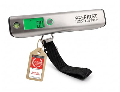 TZS First Austria Digitale Bagageweegschaal - tot 50 kg - Nauwkeurige Kofferweegschaal met Tarra-functie, Overbelastingsindicator & LCD-Display - Zilver