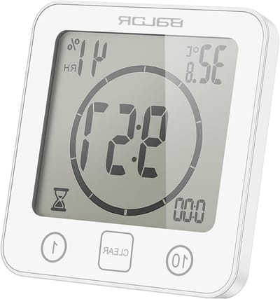 Digitale Badkamer Klok met LCD Scherm, Waterdicht, Aanraakbediening, Temperatuur en Vochtigheid, Countdown Timer, Batterij Voeding, Ideaal voor Douche en Badkamergebruik
