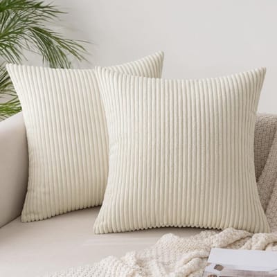 GELLDG Kussenhoezen - Set van twee - 40x40 cm - Beige - Gestreept corduroypatroon - Sierkussens - Bankkussens - Decoratieve kussenslopen geschikt voor de woonkamer