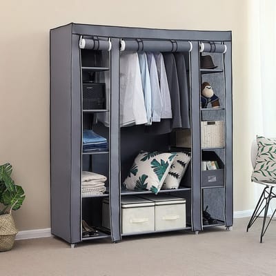LEADZM Kledingkast - Grijs - 150 x 45 x 175 cm - met 1 kledingroede en stofhoes