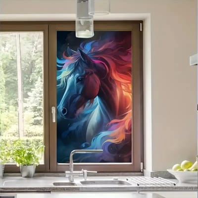 Raamfolie paard - decoratie - folie - vensterglas - glasfolie - PVC - statische kleving - 50 x 90 cm