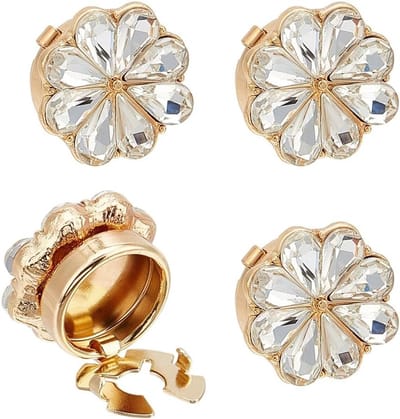 4 Stuks Strass Knopen Covers, Bloemen Knopen Covers, Afneembare Shirtknopen Clips voor Jurk, Kostuum en Tuxedo Accessoires, Goudkleurig