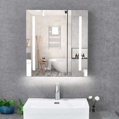 Badkamerspiegelkast met LED - Wandkast Spiegelkast - Badkamer Organisatie - Met Ontwaseming en Stopcontact - 60 x 65 cm - Zwart