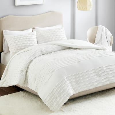 Famanu - Omkeerbaar dekbed van 100% katoen, jacquard getuft chenille, dons-alternatief, hypoallergeen – Ivoor