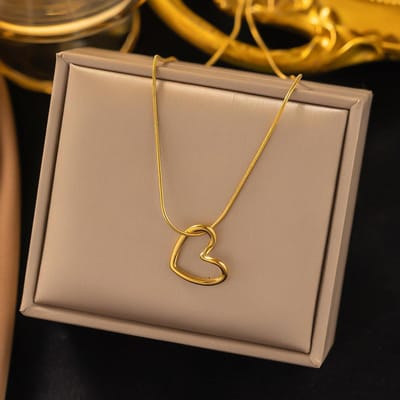 L316 Roestvrij Staal Twist Hol Hart Hanger Ketting Voor Vrouwen Pittige Meisjes Eenvoudige Sleutelbeenketting Sieraden Cadeau beige