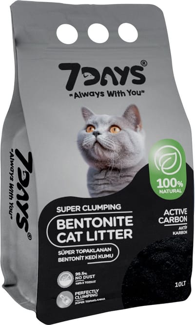 7Days Kattenbakvulling - Bentoniet & Actieve Kool – Kattenbakvulling Klontvormend – Geurabsorberend – Stofvrij - 10L