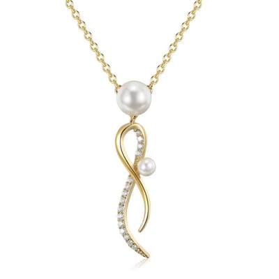 14k Goud Zirconia en Parel Ketting