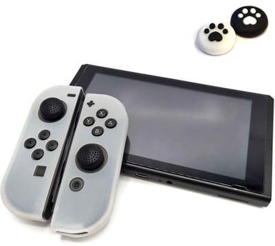 Gadgetpoint - Hoesjes & Skins + Thumb Grips voor Nintendo Switch 1 - Performance Gaming Case - Soft Grip Covers - Anti-Slip Joy-Con Controller Accessoires - Wit + Pootjes Zwart/Wit