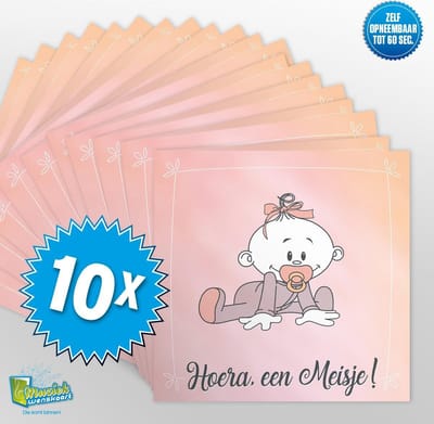10x Muziekwenskaart - Hoera een meisje – zelf opneembaar – 60 seconden – 21x21cm – hoge kwaliteit – inclusief envelop