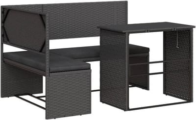L-vormige tuinbank - Loungeset buiten - Ontspannen in tuin - Inclusief kussens - 142x100x90 cm - Zwart