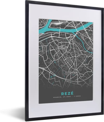 Fotolijst incl. Poster - Rezé - Frankrijk - Stadskaart - Kaart - Plattegrond - 30x40 cm - Posterlijst