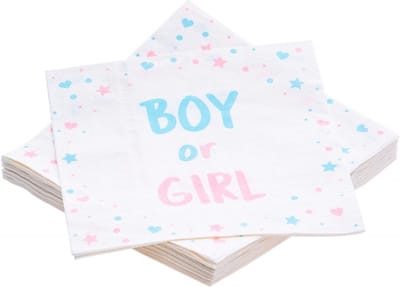 Chaks Baby Gender Reveal servetten - 20x stuks - roze/blauw - Boy or Girl - 27 cm