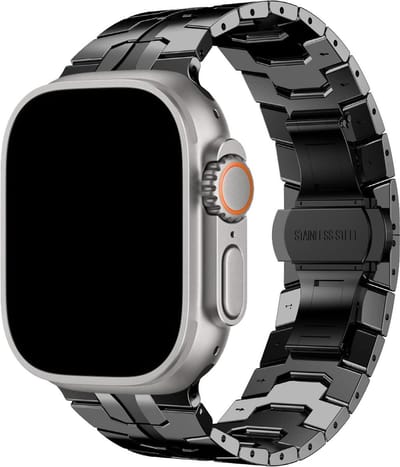 New Age Devi - RVS Ultra Band Zwart - Geschikt voor Apple Watch 42mm44mm45mm46mm49mm - Luxe RVS Metalen Smartwatchband met Vlindergesp - Voor iWatch Series 1 tm 10 en SE - Ideaal voor alle maten - Stijlvol en Duurzaam