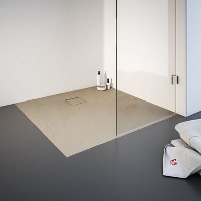 Schulte douchebak 90x90x4 cm Mineraalmarmer steen-optiek, composiet Zandkleur, inclusief afvoergarnituur, EP216090-172