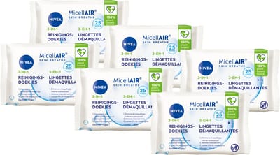 NIVEA 3-in-1 Skin Breathe Micellair Reinigingsdoekjes - Make-up Remover Doekjes - Geschikt voor waterproof make-up - Gezichtsreiniger - 6 x 25 stuks