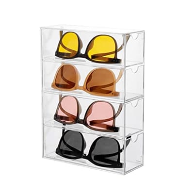 Acryl Zonnebril Organizer met 4 Compartimenten - Transparante Brillenhouder voor Badkamer, Slaapkamer, Bureau, Kantoor