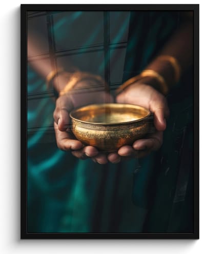 Poster in lijst - Fotolijst 60x80 cm - Posters - Goud - Kom - Blauw - Posterlijst zwart - Decoratie - Wanddecoratie woonkamer - Muurdecoratie slaapkamer