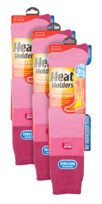 Heat Holders - 3 paar kniehoge skisokken voor dames - Lichtroze / Frambozen