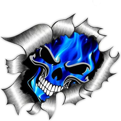 Autocollants de Voiture Décoration Autocollants de Moto Crâne & Flammes Bleu Électrique Accessoires Décoratifs Créatifs Imperméables PVC, 13cm*13cm