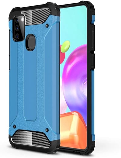 Hoesje Geschikt Voor Samsung Galaxy A21S Rugged Hybrid Armor Hoesje - Licht Blauw