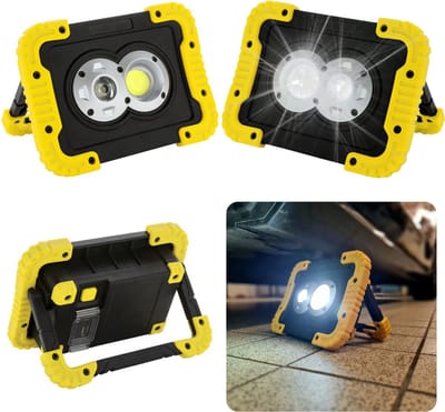 Compacte LED-Werklamp - USB oplaadbaar - 10W - 800 Lumen - 3 Lichtinstellingen - Inklapbare Standaard - Schokbestendig - Spatwaterdicht - Incl. Micro USB-kabel - 17x12x5 cm - Bouwlamp - Breedstraler - Anti-Slip - Schokbestendig - Spatwaterdicht