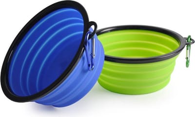 2x Opvouwbare drinkbak/voerbak voor kleine honden - 13 x 5,5 cm - Siliconen inklapbare voerbak hond