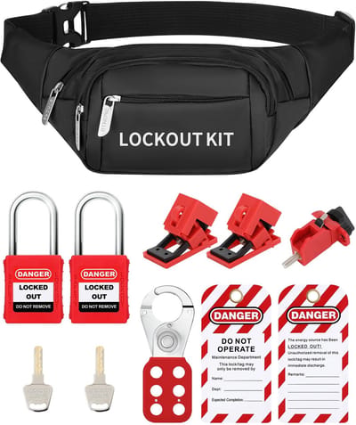 Inovra- Lockout Tagout Kit inclusief 2x Veiligheid Lockout Hangslot - 2x Lockout Tag - 1x Lockout Hasp - 3x Miniatuur Stroomonderbreker - Pocket Bag - Veiligheidskit