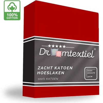 Droomtextiel Hoeslaken Rood - 80x200 cm - 100% Katoen - Perfecte Pasvorm - Heerlijk Zacht