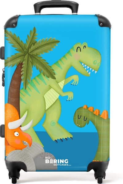 NoBoringSuitcases.com® - Kinderkoffer jongen dino - Kindertrolley jongens - Koffer kind groot - Rolkoffer lichtgewicht - Reiskoffer met 4 wielen - Grote trolley XL - 20 kg bagage