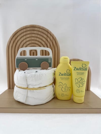Baby •Kraam Cadeaupakket Jongen• Luiertaart Speelgoed Bus Zwitsal - Leuk om cadeau te geven - Perfect Gifts