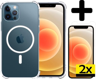 Hoesje - Met 2x Screenprotector - Geschikt voor Apple iPhone 12 Pro - Magsafe Compatible - Sterk & Shockproof - Back Cover - Shock Proof Case - Telefoon Hoes - Telefoonhoesjes - Transparant