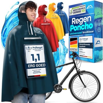 Nextcover Regenponcho Fiets voor Dames en Heren | Regencape met AquaShield 2.0 Technologie, Winddicht & Waterdicht | Ideaal voor Fietsen, Wandelen en Vissen | Fietsponcho Volwassenen Unisex Pasvorm | Poncho