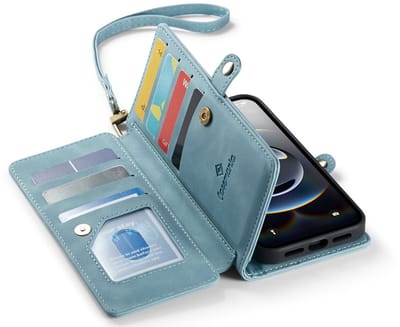 CaseMania Bookcase hoesje geschikt voor iPhone 17 Pro Max - Effen Aqua - Kunstleer - XXL Bergruimte - Portemonnee met 10 Vakjes voor Pasjes