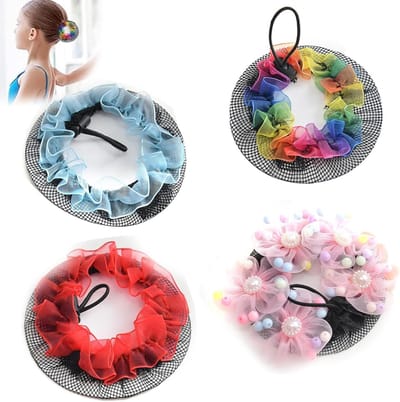 Set van 4 haarnetten en een bunkussen, zacht en ademend materiaal voor perfecte kapsels, ideaal voor kinderen en balletdansers, haaraccessoires voor dagelijks gebruik en speciale gelegenheden