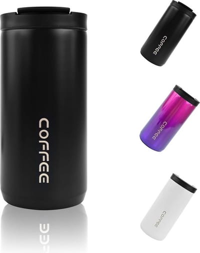PolkaHome, mug auto 400 ml reismokken roestvrijstalen thermische mok met lekvrij deksel dubbelwandige geïsoleerde koffiemok voor warme en koude dranken draagbare koffiekop voor auto buiten reizen kantoor (zwart)