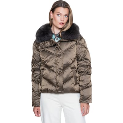 Geisha Jas Gewatteerde Jas Met Faux Fur Kraag En Rits 68512 21 Brown Dames Maat - S