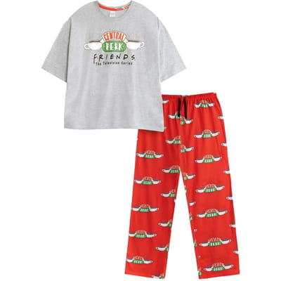 Friends Womens/Ladies Logo Short-Sleeved Long Pyjama Set L grijs/rood