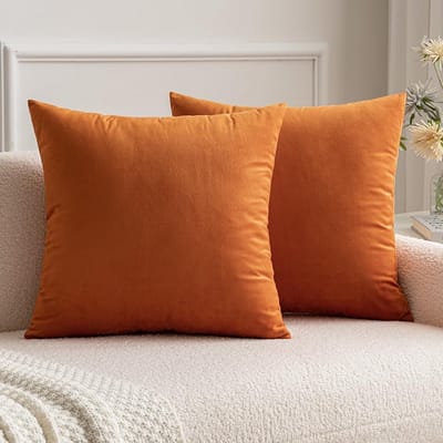 Dailygoody - Decoratieve Kussenhoezen - Fluweel - 45 x 45 cm - Oranje - Set van 2 - Perfect voor Woondecoratie - Comfortabel en Zacht